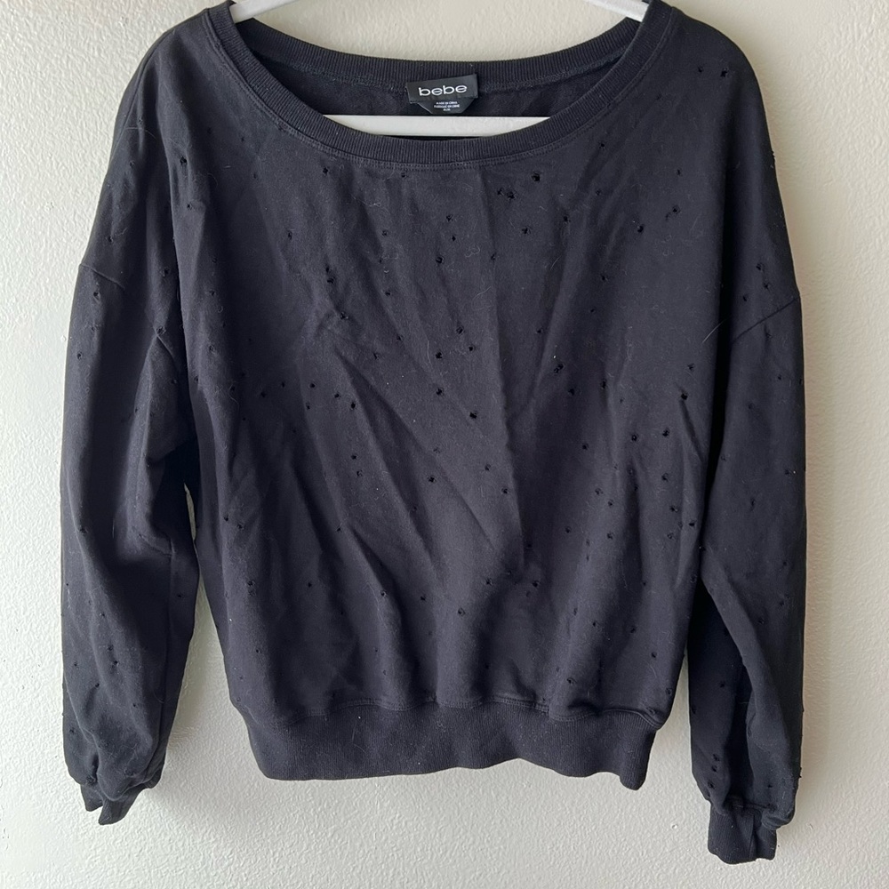 Bebe distressed crew neck sweatshirt